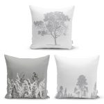 Özel Tasarım Renkli Yaprak Motifli Dijital Baskılı Modern 3'Lü Kırlent Kılıf Seti Realhomes