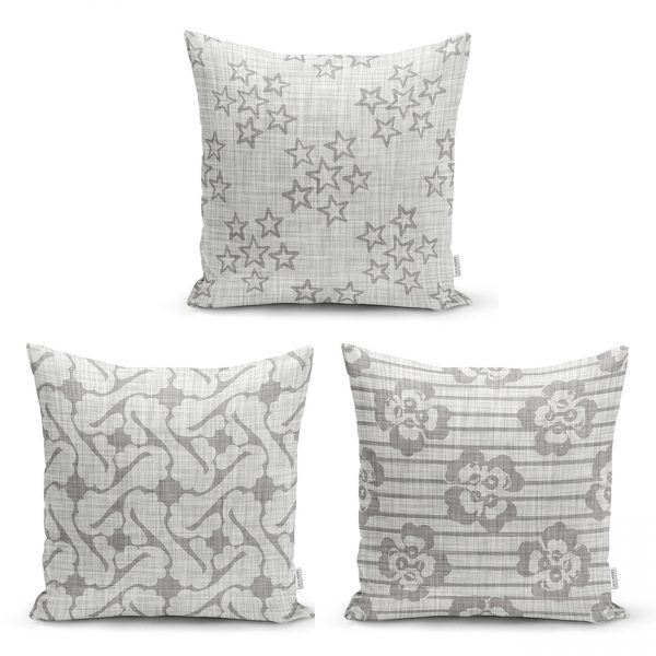 - Rh-K-3luset88-Gri-Kot-Zemin-Uzerinde-Yildiz-Ve-Cicek-Tasarimli-Modern-Dekoratif-3lu-Yastik-Kirlent-Kilif-Seti - Realhomes  Gri Ve Fuşya Renklerde Ağaç Tasarımlı Modern Dekoratif 3'Lü Kırlent Kılıf Seti Realhomes