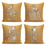 Soyut Sulu Boya Çizimli Fashion Girl Tasarımlı 4'Lü Kırlent Kılıf Seti Realhomes