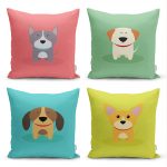 Renkli Sevimli Kedicik Baskılı 4'Lü Kırlent Kılıf Seti Realhomes