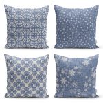 Kot Zemin Üzerinde Yıldız Ve Kristal Taneleri Desenli  Özel Tasarım Dijital Baskılı 4'lü Yastık Kırlent Kılıf Seti Realhomes