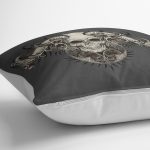 Gri Zeminde Kuru Kafa Motifli Özel Tasarım Kırlent Kılıfı Realhomes