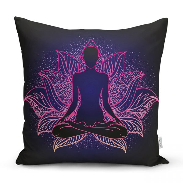 Pembe Neon Motifli Uzak Doğu Yoga Desenli Kırlent KılıFı Realhomes