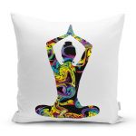 Beyaz Zeminde Gökkuşağı Yoga Desenli Kırlent Kılıfı Realhomes