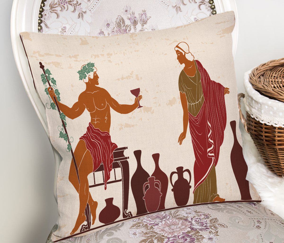 Şarap İçen Mısır Tanrıçaları Desenli Kırlent Kılıfı Realhomes