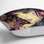 Rengarenk Çiçekli Beautiful Girl Dekoratif Yastık Kılıfı Realhomes