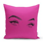 RealHomes Fuşya Zeminde Kirpik Motifli Özel Tasarım Yastık Kılıfı Realhomes