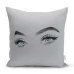 RealHomes Gri Zeminde Kirpik Motifli Özel Tasarım Yastık Kılıfı Realhomes