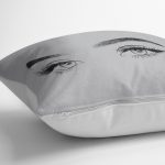 RealHomes Gri Zeminde Kirpik Motifli Özel Tasarım Yastık Kılıfı Realhomes