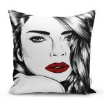 - Rh-K5102-Kirmizi-Dudakli-Kara-Kalem-Cizimli-Ozel-Tasarim-Kirlent-Kilifi - Realhomes  Kırmızı Dudaklı Kara Kalem Çizimli Özel Tasarım Kırlent Kılıfı Realhomes