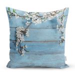 Mavi Ahşap Zeminli Bahar Motifli Kırlent Kılıfı Realhomes