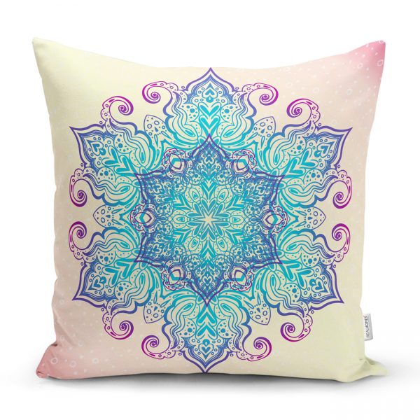 Beyaz Zeminde Açık Renkte Mandala Kırlent Kılıfı Realhomes