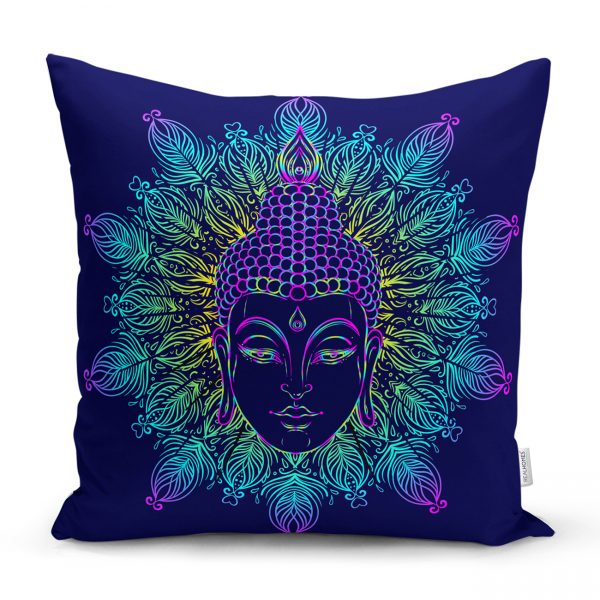 - Rh-K5122-Mandala-Icinde-Buddha-Cizimli-Dekoratif-Kirlent-Kilifi - Realhomes  Gökkuşağı Zemininde Beyaz Mandala Çizimli Dekoratif Kırlent Kılıfı Realhomes