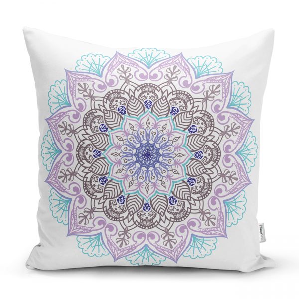 Beyaz Zeminde Açık Renkte Mandala Kırlent Kılıfı Realhomes