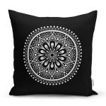 Siyah Beyaz Çiçek Desenli Mandala Motifli Kırlent Kılıfı Realhomes