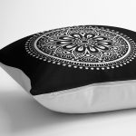Siyah Beyaz Çiçek Desenli Mandala Motifli Kırlent Kılıfı Realhomes