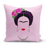 - Rh-K5211-Pembe-Zeminde-Kahlo-Frida-Baskili-Kirlent-Kilifi - Realhomes Pembe Zeminde Kahlo Frida Baskılı Kırlent Kılıfı Realhomes