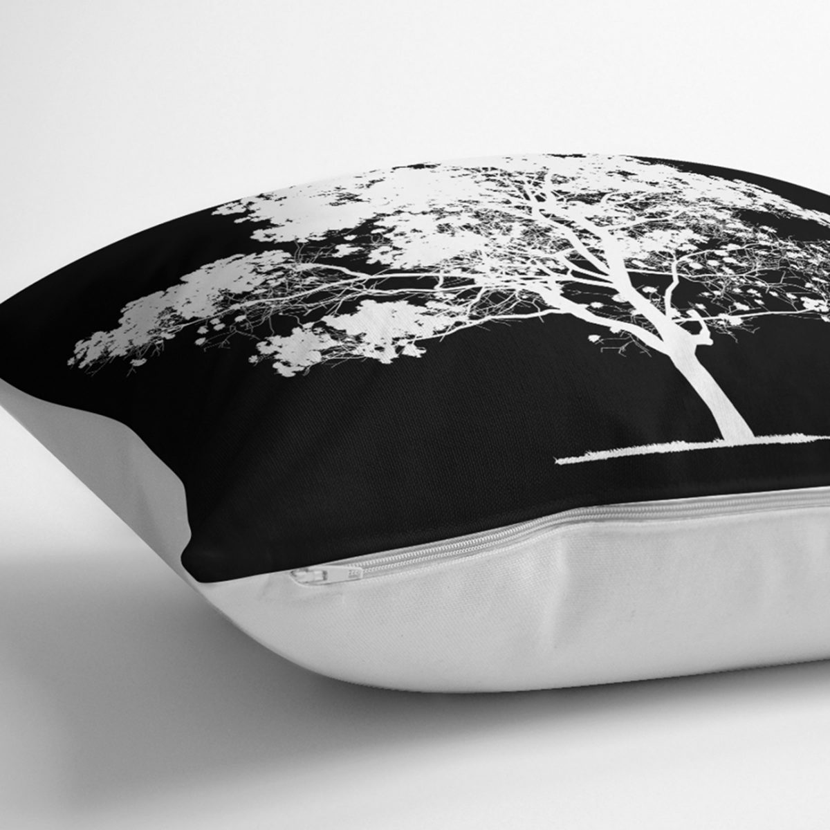 Siyah Beyaz Ağaç Tasarımlı Dijital Baskılı Kırlent Kılıfı Realhomes