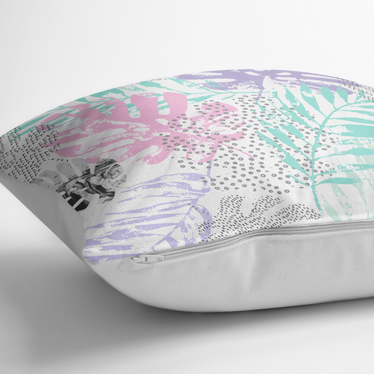 Beyaz Zemin Üzerinde Sulu BoYa Renkli Yaprak Çizimli Modern Yastık