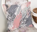 Pembe Ve Gri Ağırlıklı Sulu Boya Yaprak Motifli Yastık Kılıfı Realhomes