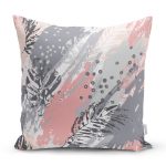 Pembe Ve Gri Ağırlıklı Sulu Boya Yaprak Motifli Yastık Kılıfı Realhomes