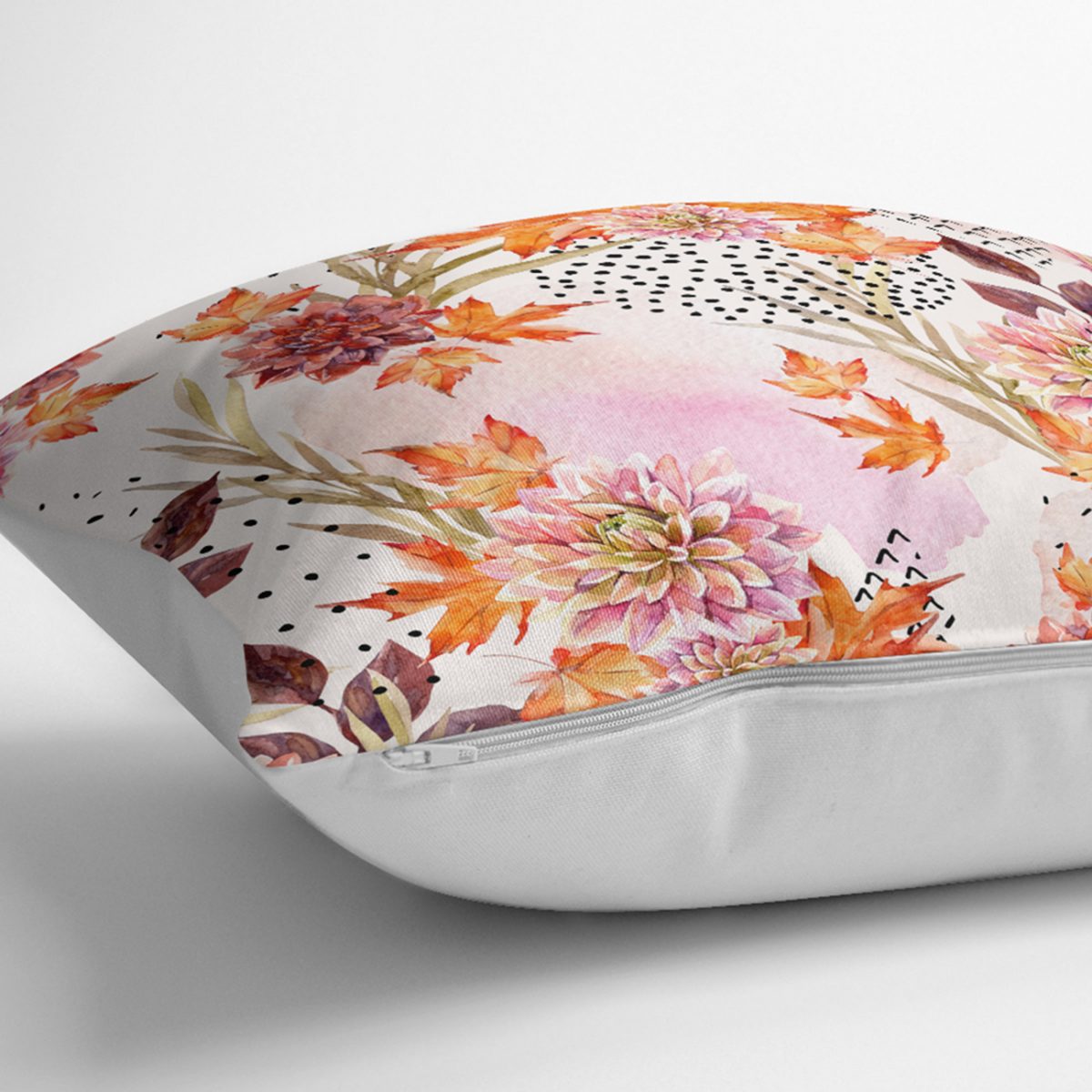 Sonbahar Temalı Pembe Çiçek Desenli Özel Tasarım Modern Yastık Kılıfı Realhomes