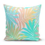 Mavi Ve Pembe Yaprak Çizimli Özel Tasarım Dijital Baskılı Kırlent Kılıfı Realhomes