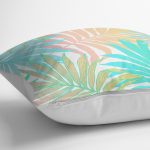 Mavi Ve Pembe Yaprak Çizimli Özel Tasarım Dijital Baskılı Kırlent Kılıfı Realhomes