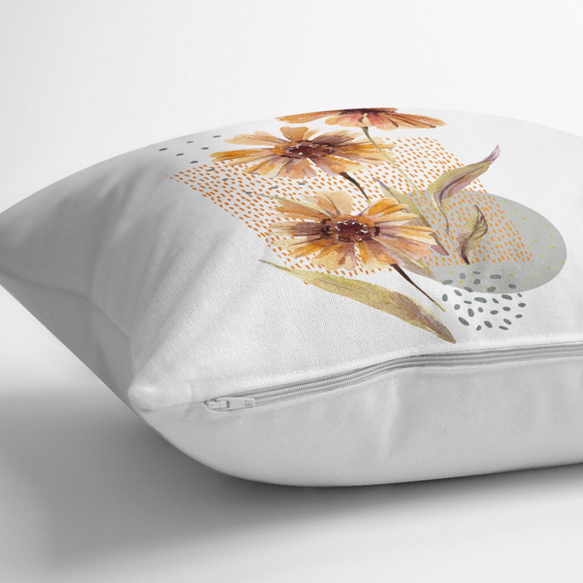 Beyaz Zemin Üzerinde Kurumuş Çiçek Motifli Modern Yastık Kılıfı Realhomes