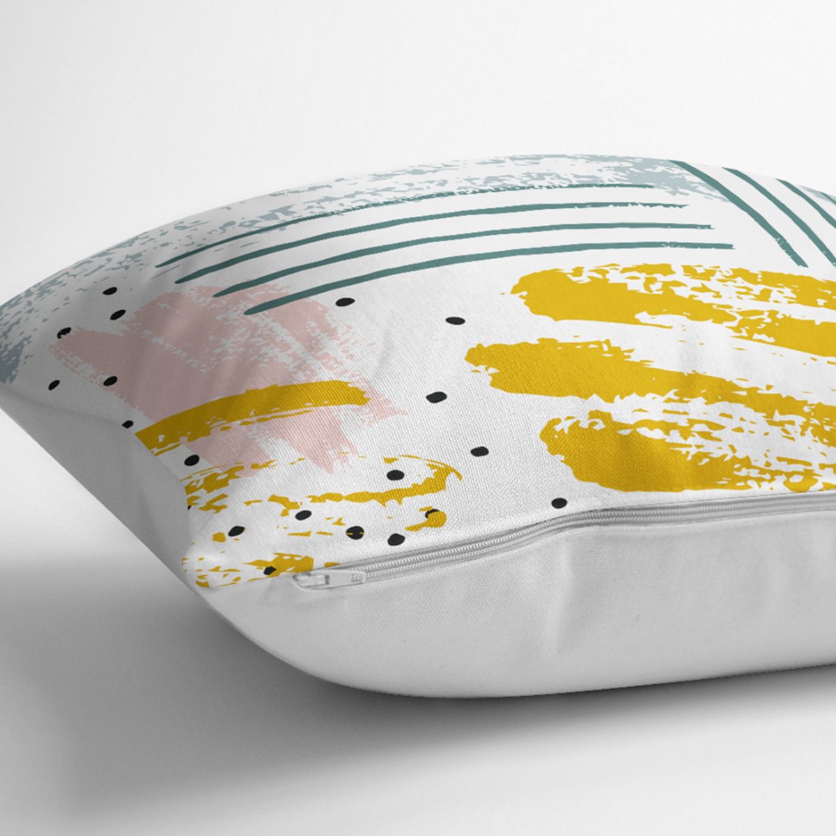 Beyaz Zeminde Soyut Sulu Boya Çizimli Özel Tasarım Dijital Baskılı Kırlent Kılıfı Realhomes