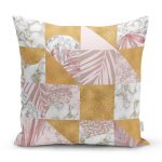 Altın Zeminde Mermer Desenli Dijital Baskılı Kırlent Kılıfı Realhomes