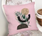 Pembe Zemin Üzerinde Soyut Yaprak Çizimli Dekoratif Yastık Kılıfı Realhomes