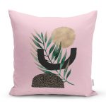 Pembe Zemin Üzerinde Soyut Yaprak Çizimli Dekoratif Yastık Kılıfı Realhomes