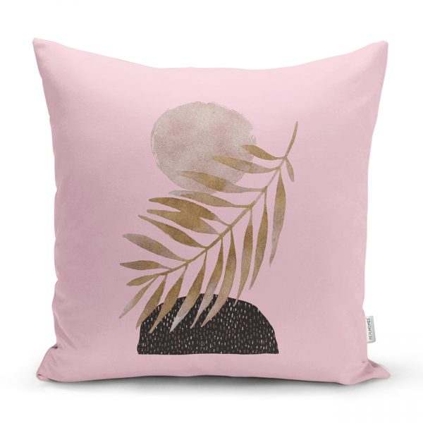 - Rh-K5316pembe-Pembe-Zemin-Uzerinde-Soyut-Cizim-Ay-Ve-Yaprak-Motifli-Kirlent-Kilifi - Realhomes  Gri Zeminde Soyut Çizim Ay Ve Yaprak Motifli Kırlent Kılıfı Realhomes