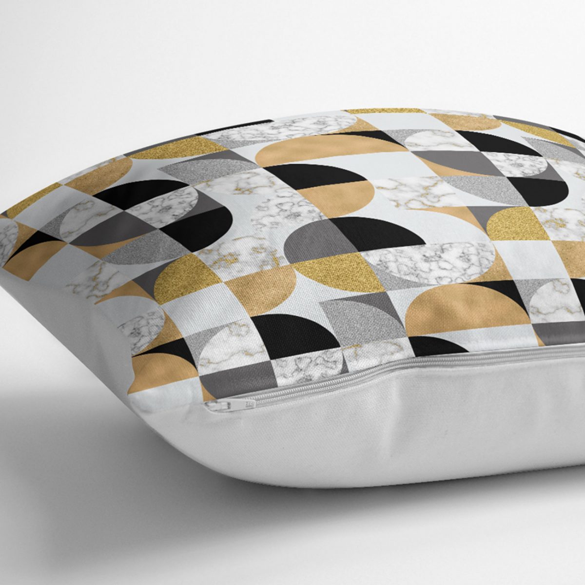 Geometrik Mermer Desenli Altın Motifli Özel Tasarım Kırlent Kılıfı Realhomes