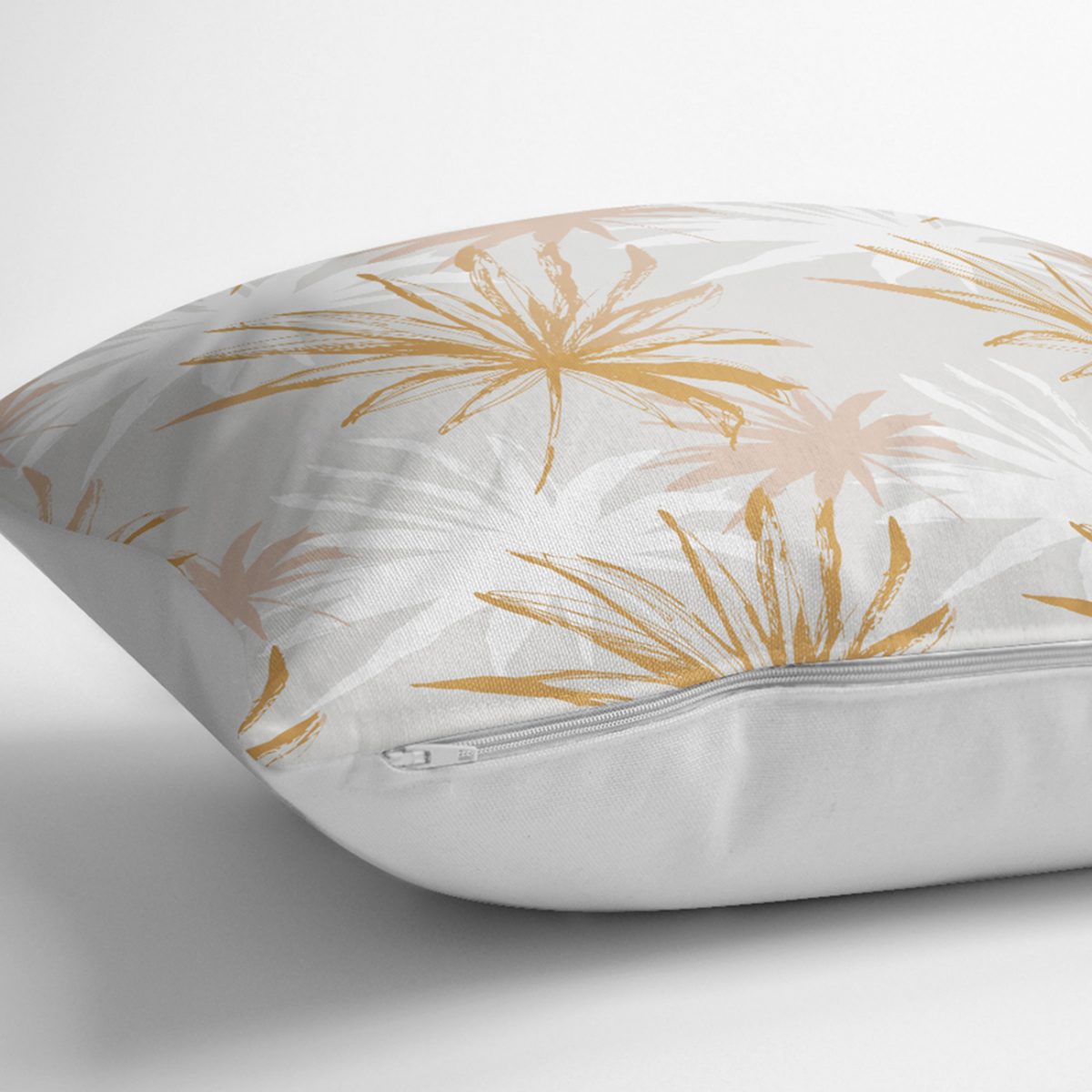 Beyaz Ve Gold Yaprak Desenli Özel Tasarım Modern Yastık Kılıfı Realhomes