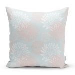 Mavi Zemin Üzerinde Beyaz Kırmızı Çiçek Tasarımlı Dekoratif Yastık Kılıfı Realhomes