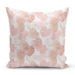 - Rh-K5357-Beyaz-Zemin-Uzerinde-Pembe-Tropikal-Yaprak-Desenli-Modern-Yastik-Kilifi - Realhomes  Beyaz Zemin Üzerinde Pembe Tropikal Yaprak Desenli Modern Yastık Kılıfı Realhomes