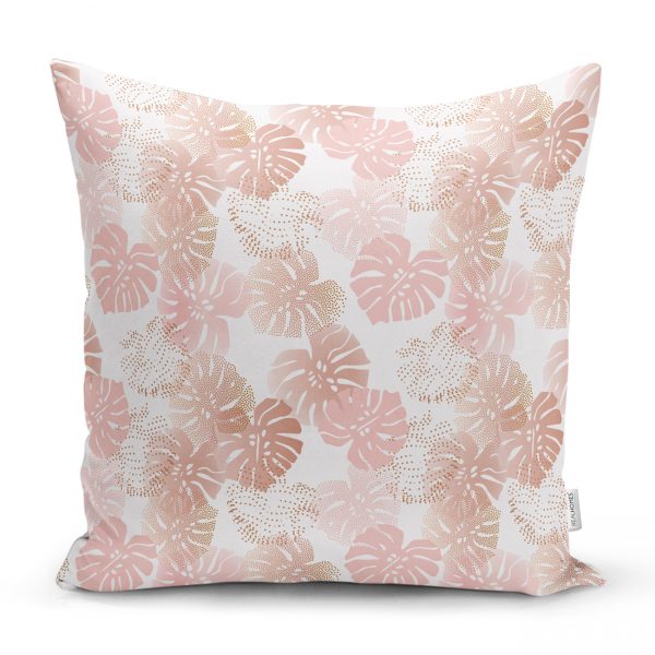 - Rh-K5357-Beyaz-Zemin-Uzerinde-Pembe-Tropikal-Yaprak-Desenli-Modern-Yastik-Kilifi - Realhomes  Beyaz Zemin Üzerinde Pembe Tropikal Yaprak Desenli Modern Yastık Kılıfı Realhomes