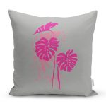 Fuşya Palmiye Yaprak Baskılı Dekoratif Kırlent Kılıfı Realhomes