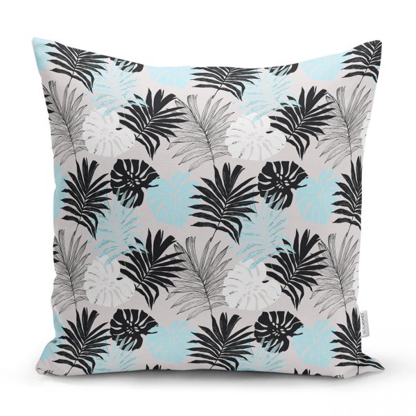 - Rh-K5381-Mavi-Zemin-Uzerinde-Siyah-Kurumus-Yaprak-Motifli-Dekoratif-Kirlent-Kilifi - Realhomes  Kot Zemin Üzerinde Soyut Çizimli Dekoratif Yastık Kılıfı Realhomes