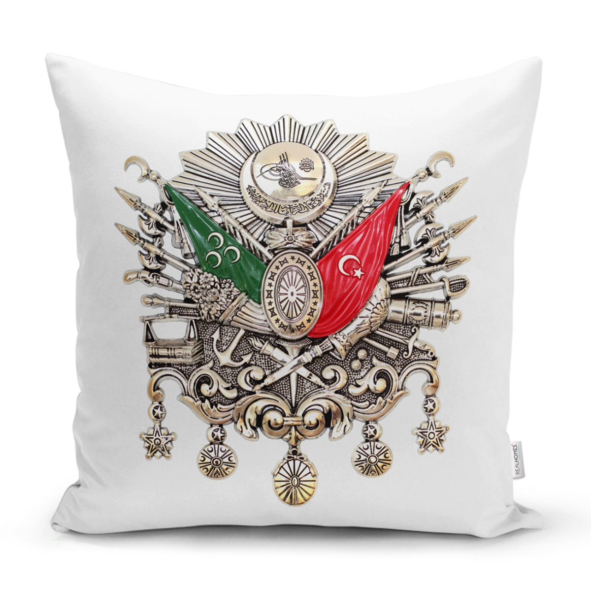 Beyaz Zeminde Osmanlı Devlet Arması Modern Kırlent Kılıfı Realhomes