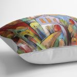 Renkli Sulu Boya Çizimli Gece Kondu Evleri Motifli Dekoratif Kırlent Kılıfı Realhomes