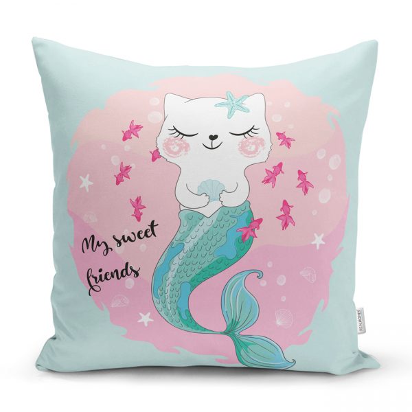 My Sweet Friends Deniz Kızlı Kedi Özel Tasarımlı Yastık Kılıfı Realhomes