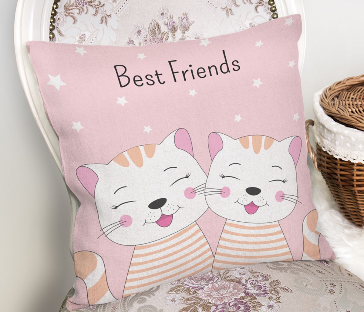 Best Friends Kediler Özel Tasarımlı Kırlent Kılıfı Realhomes