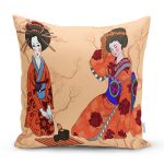 Uzak Doğu Kültürlü Japon Kadın Dijital Baskılı Dekoratif Kırlent Kılıfı Realhomes