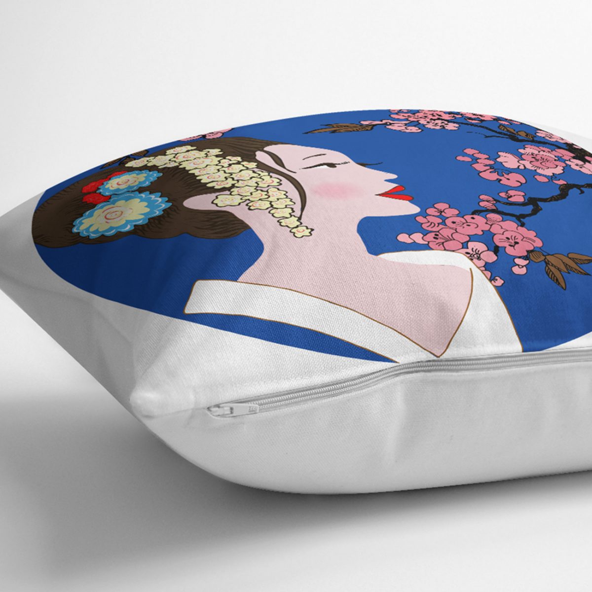Çiçek Motifli Japon Kız Desenli Dekoratif Yastık Kılıfı Realhomes