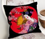 - Rh-K5797siyah-Cicek-Desenli-Yelpazeli-Japon-Kiz-Motifli-Modern-Kirlent-Kilifi-1 - Realhomes  Çiçek Desenli Yelpazeli Japon Kız Motifli Modern Kırlent Kılıfı Realhomes