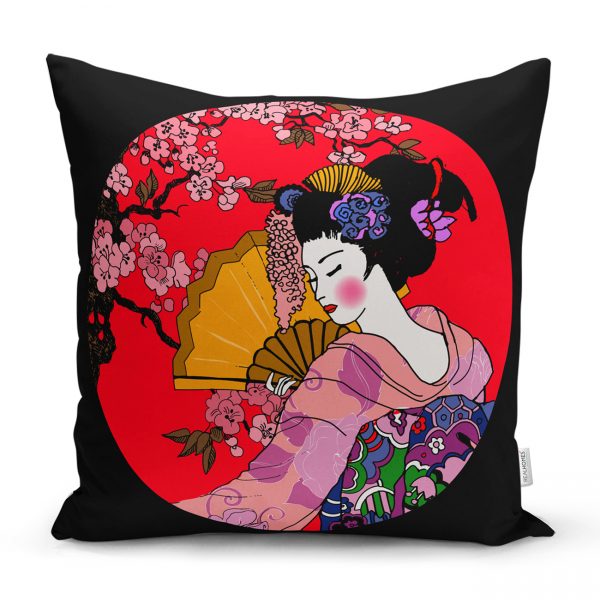 - Rh-K5797siyah-Cicek-Desenli-Yelpazeli-Japon-Kiz-Motifli-Modern-Kirlent-Kilifi - Realhomes  Çiçek Desenli Yelpazeli Japon Kız Motifli Modern Kırlent Kılıfı Realhomes