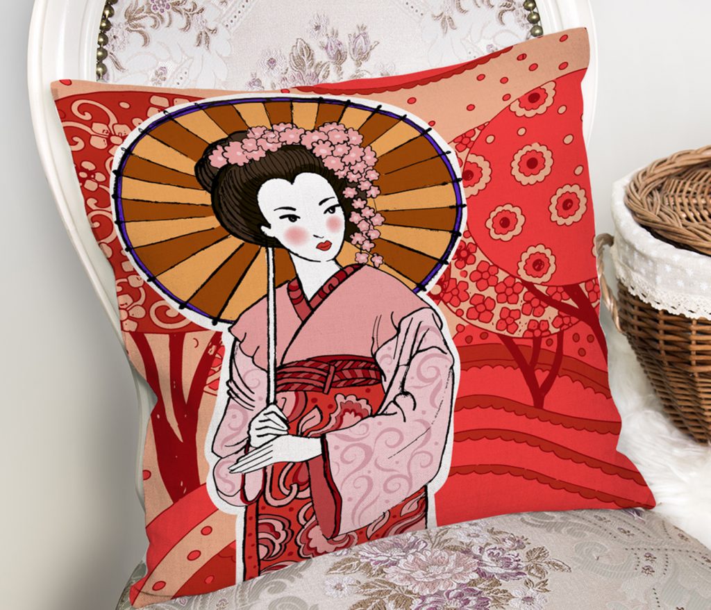 Kahverengi Şemsiyeli Japon Bayan Motifli Dijital Baskılı Kahverengi Şemsiyeli Japon Bayan Motifli Dijital Baskılı